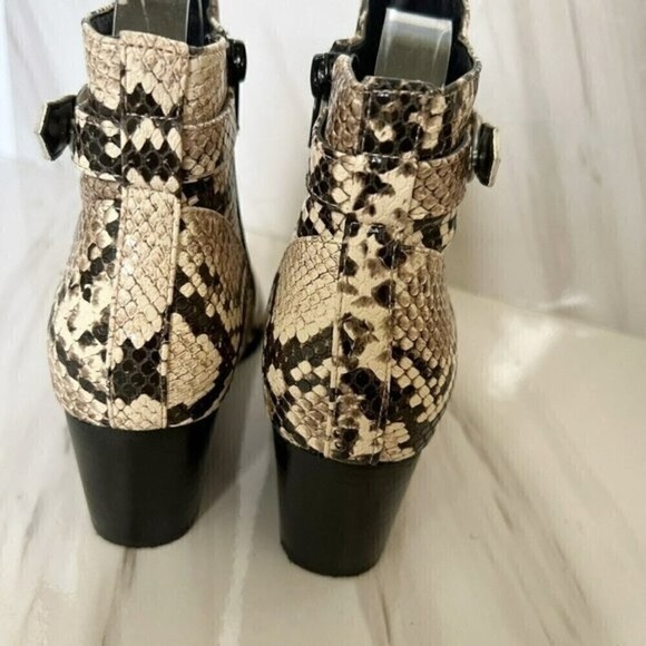 animal print ankle Boots MARKET & SPRUCE 6.5 bootie Block Heel Black Beige Snake - Picture 6 of 12